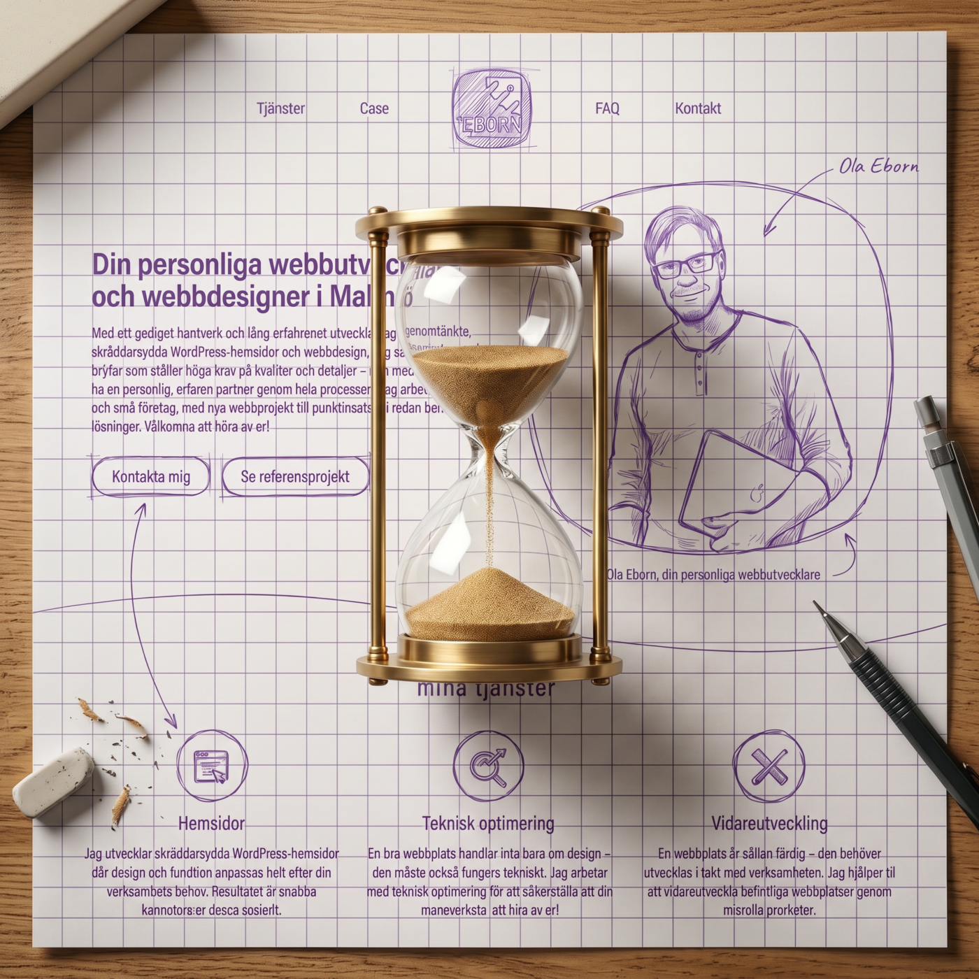 Timglas som symboliserar tidsplan för att bygga en hemsida